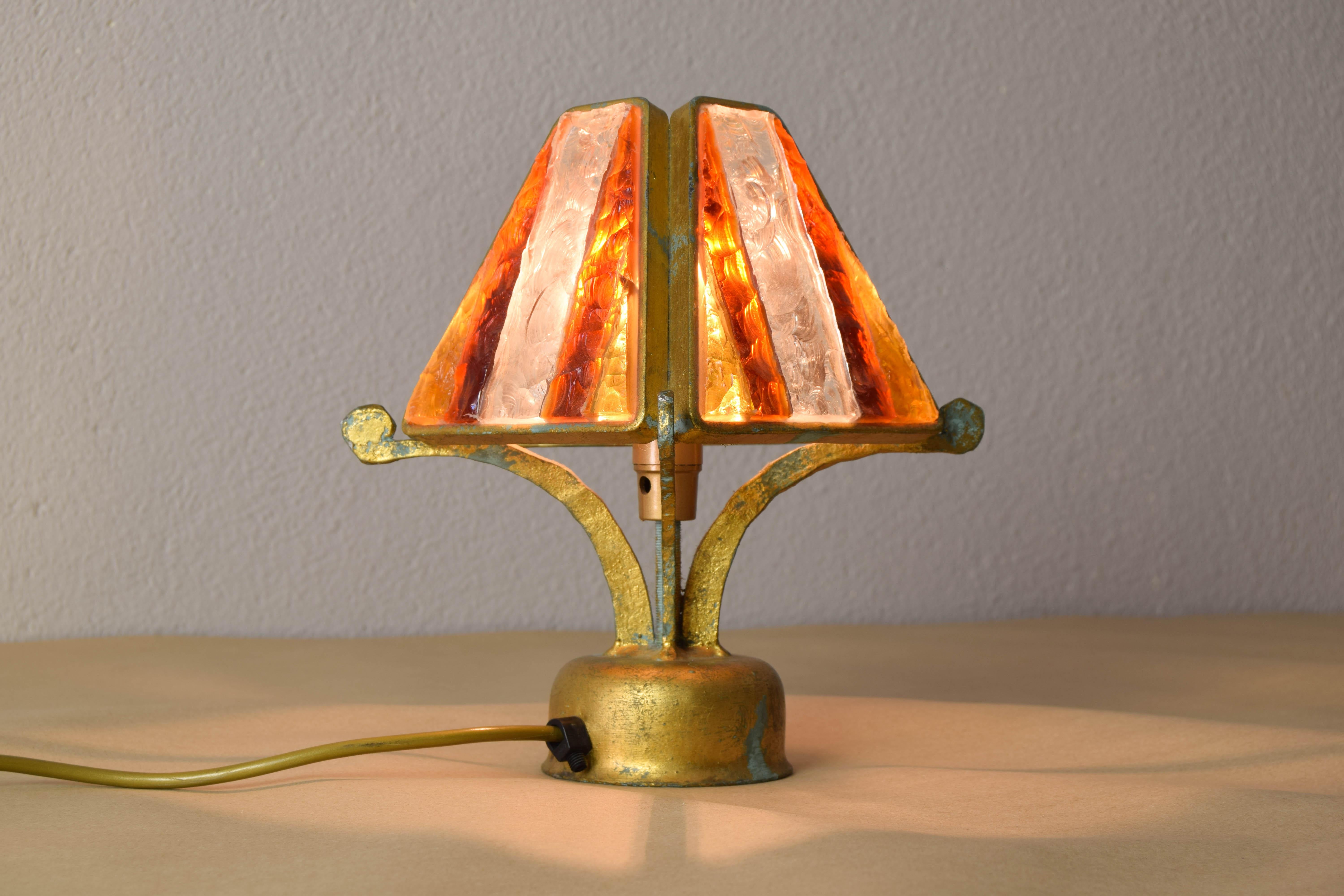 Poliarte Brutalist Table Lamp in Metal and Hammered Murano by Longobard Italy  6