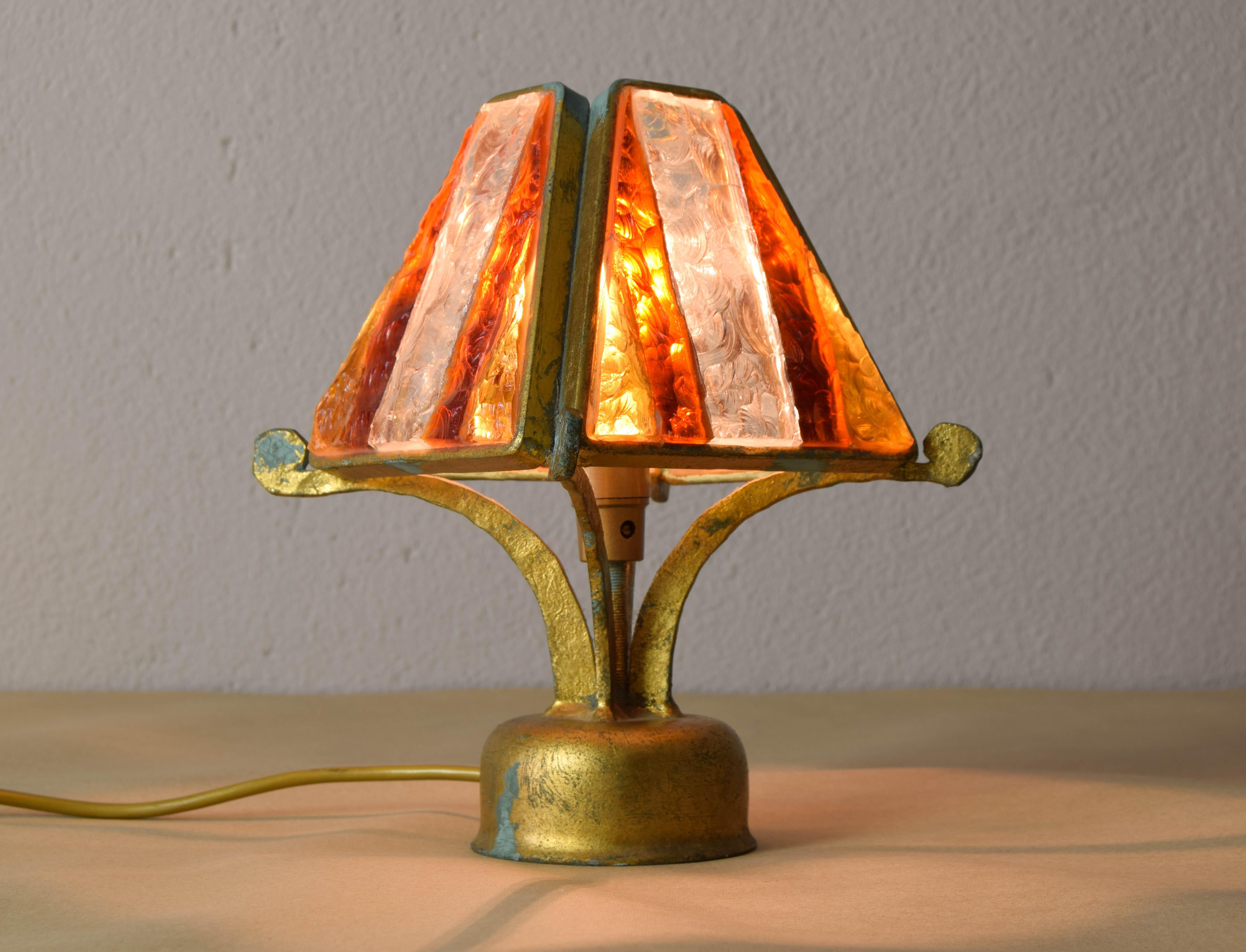 Poliarte Brutalist Table Lamp in Metal and Hammered Murano by Longobard Italy  7
