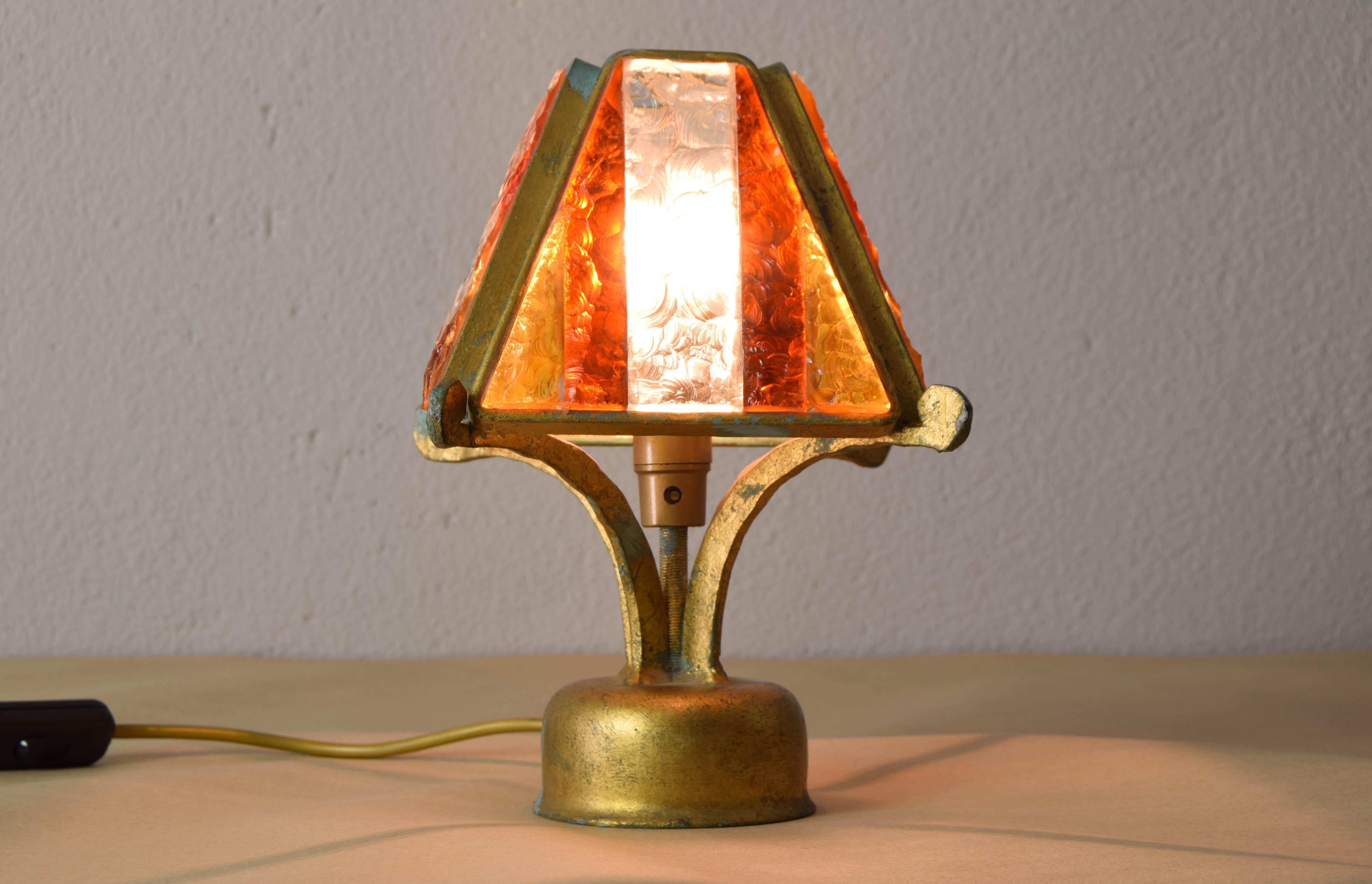 Poliarte Brutalist Table Lamp in Metal and Hammered Murano by Longobard Italy  8