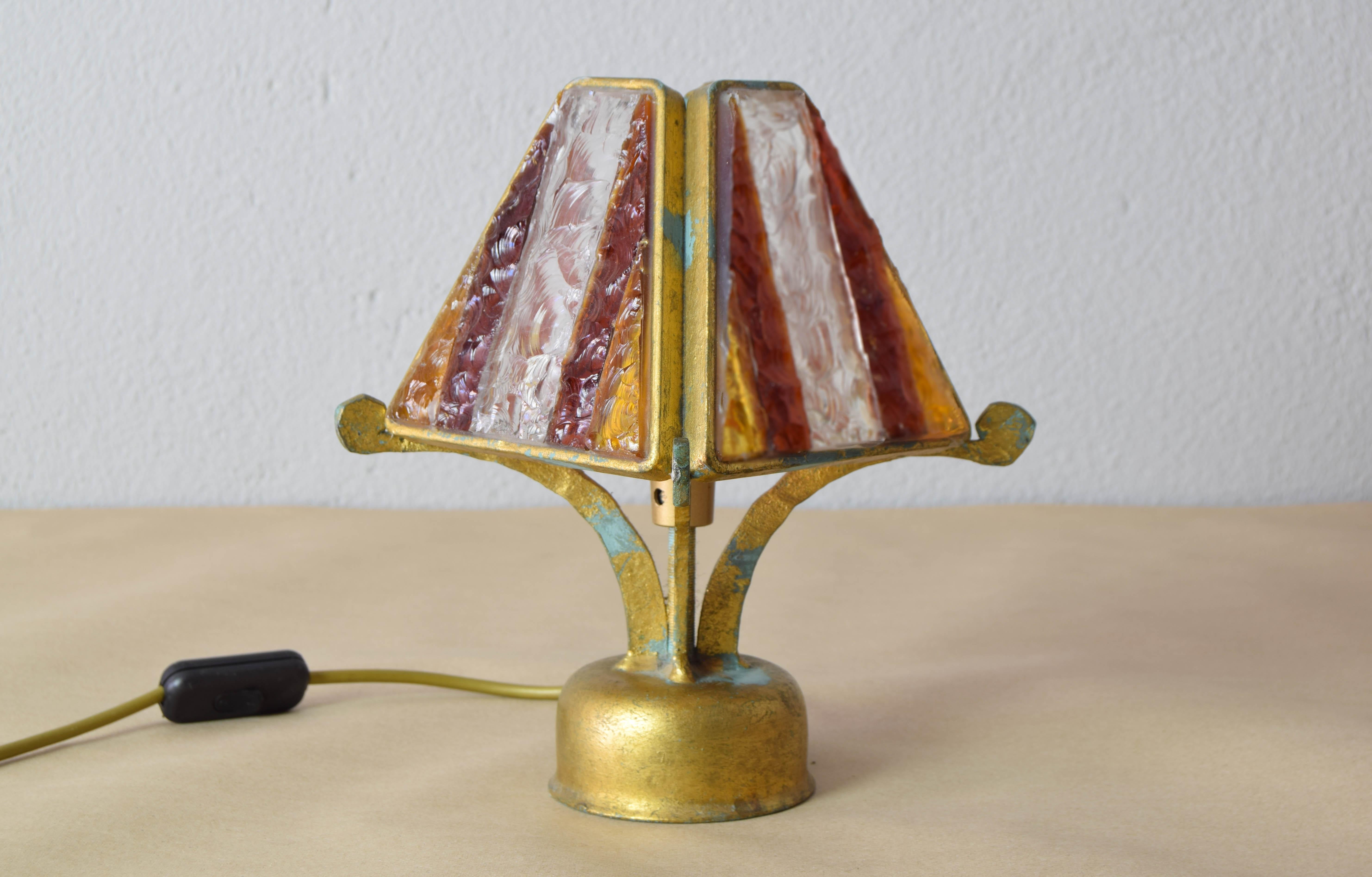 Poliarte Brutalist Table Lamp in Metal and Hammered Murano by Longobard Italy  In Good Condition In Escalona, Toledo