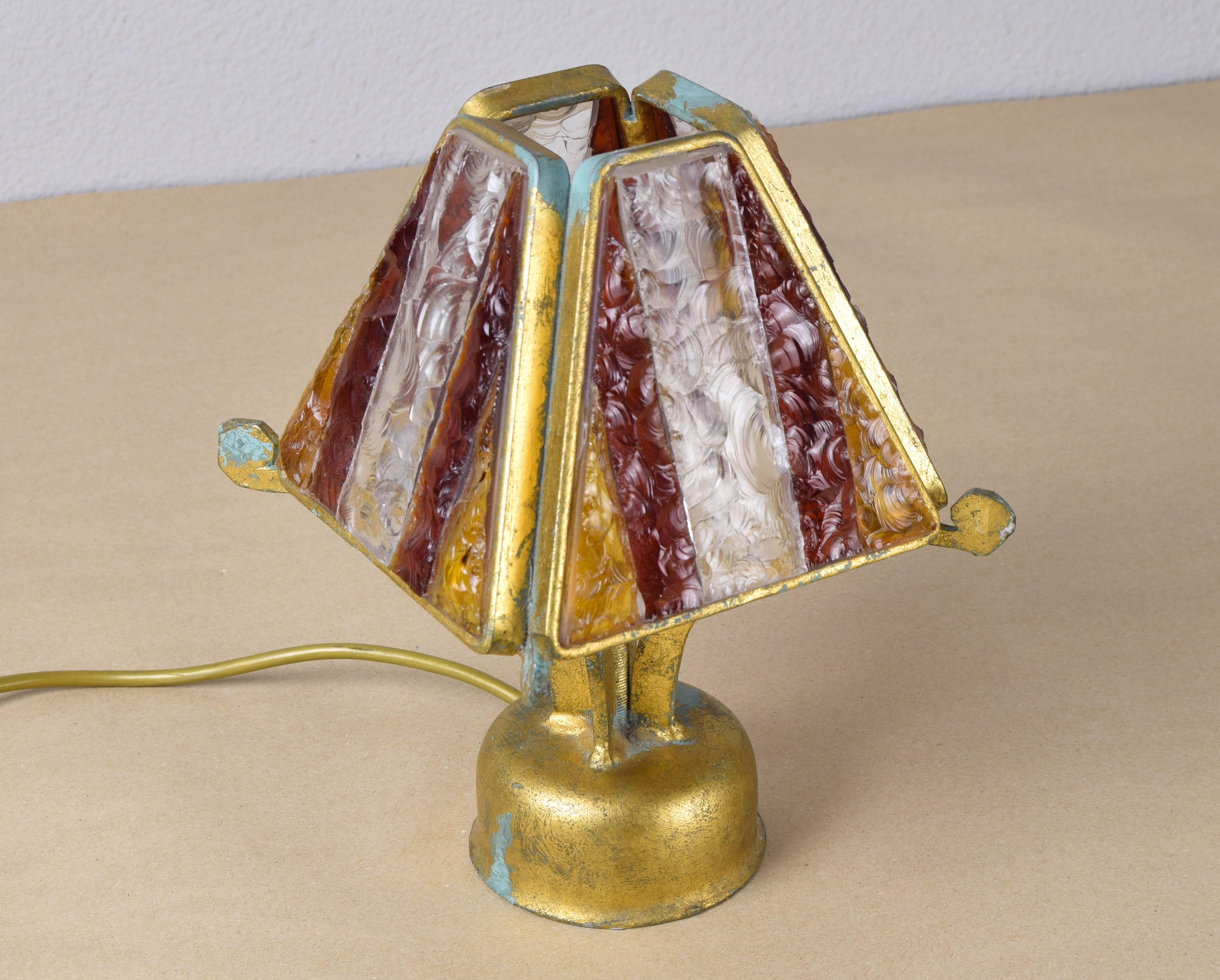 20th Century Poliarte Brutalist Table Lamp in Metal and Hammered Murano by Longobard Italy 