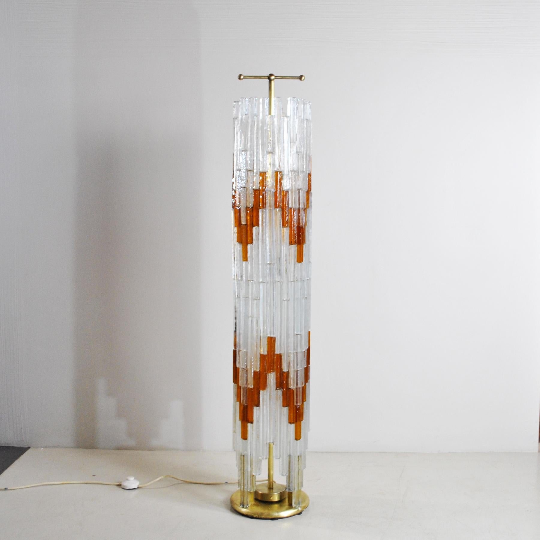 Superb floor lamp composed of ice and orange colored Murano glass parallelepipeds, designed by Albano Poli for the Poliarte glass factory, produced in the late 60s and early 70s.
