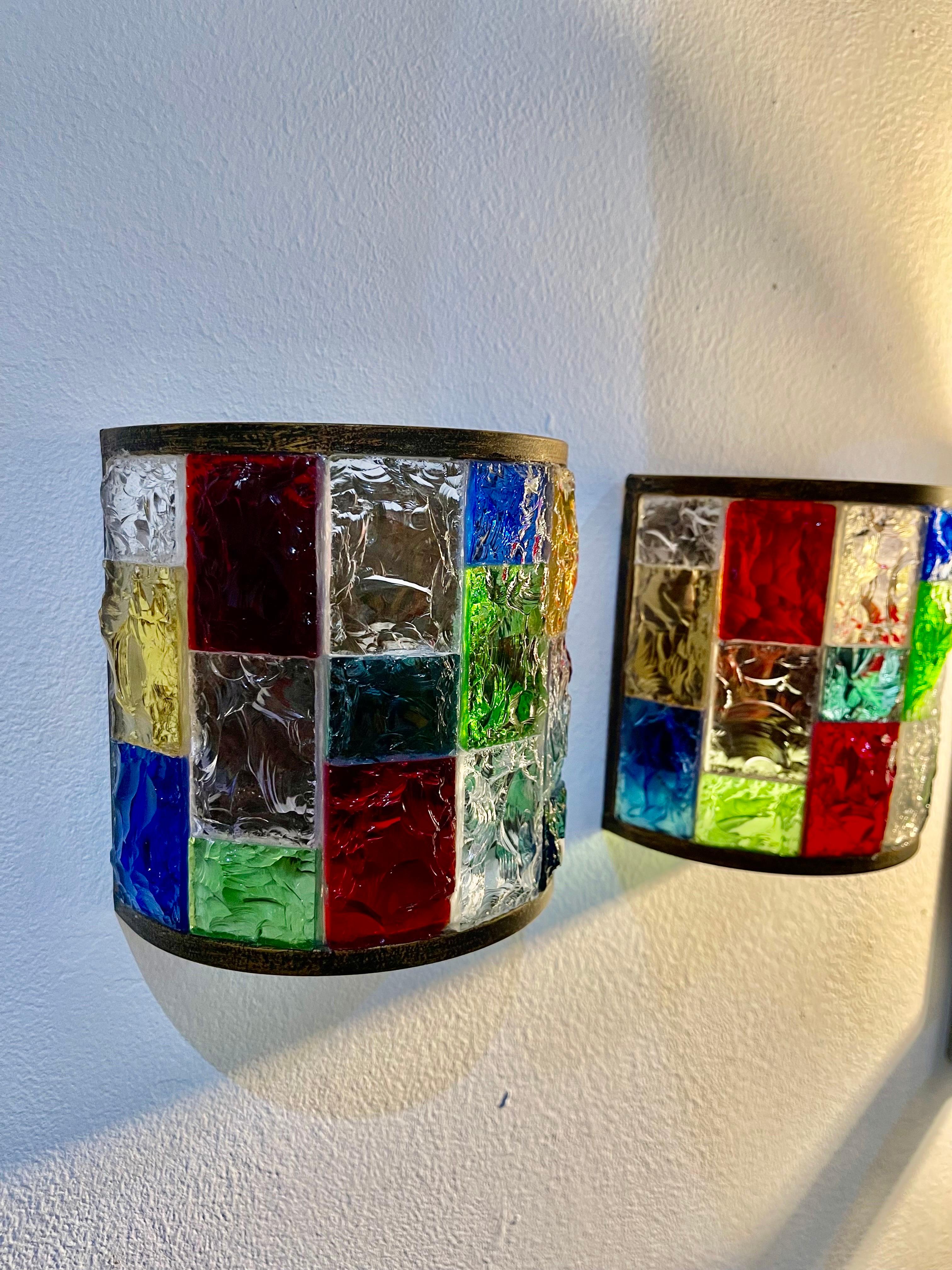 Brutalist Poliarte by longobard wall lighting glass murano Pair  , Italy 1990 For Sale