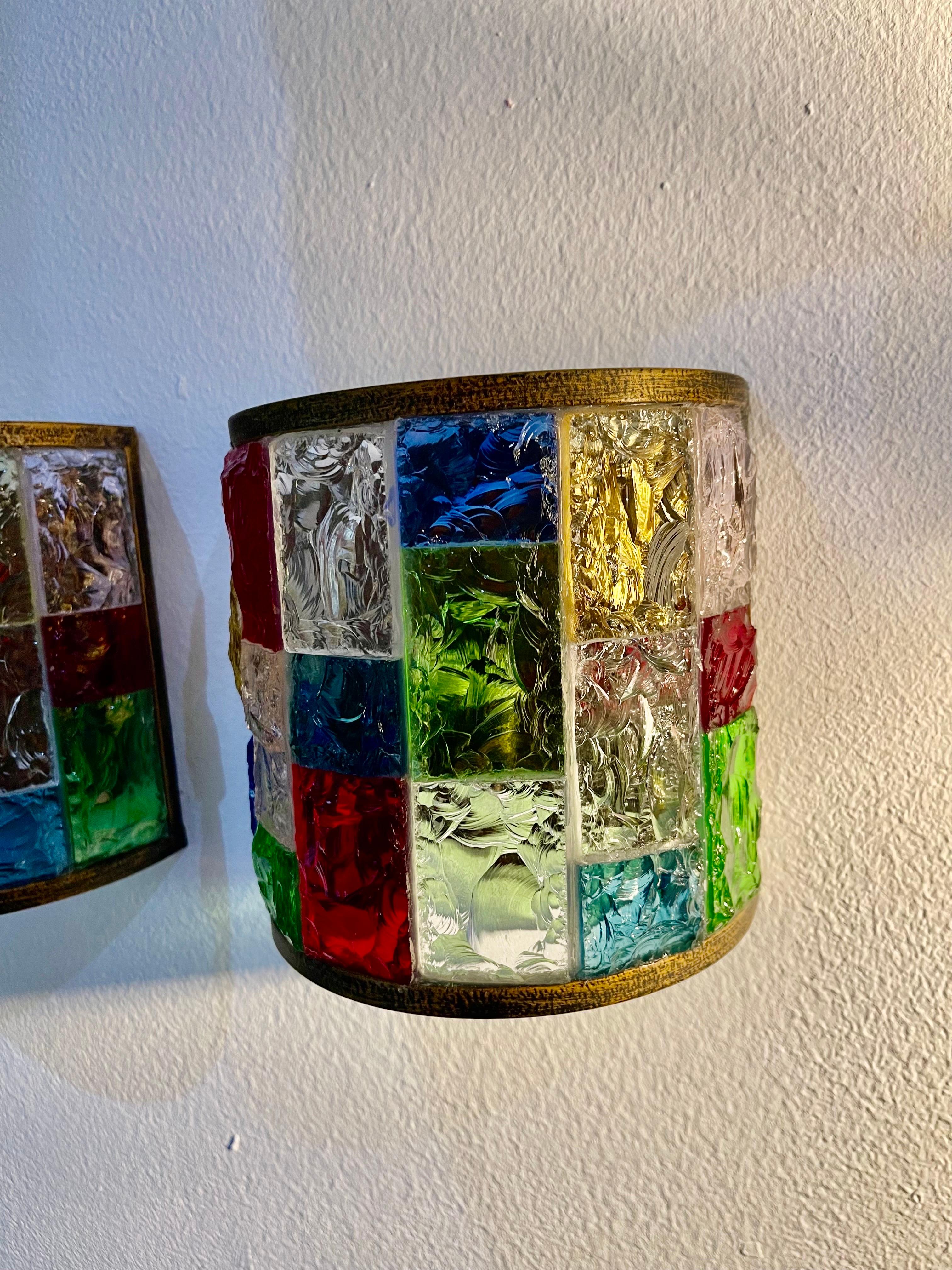 Italian Poliarte by longobard wall lighting glass murano Pair  , Italy 1990 For Sale