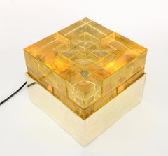 Poliarte Cast Gold Glass Multi Cube Brass Framed Table Lamp by Albano Poli