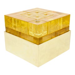 Poliarte Cast Gold Glass Multi Cube Brass Framed Table Lamp by Albano Poli Poliarte Cast Gold Glass Multi Cube Brass Framed Table Lamp by Albano Poli