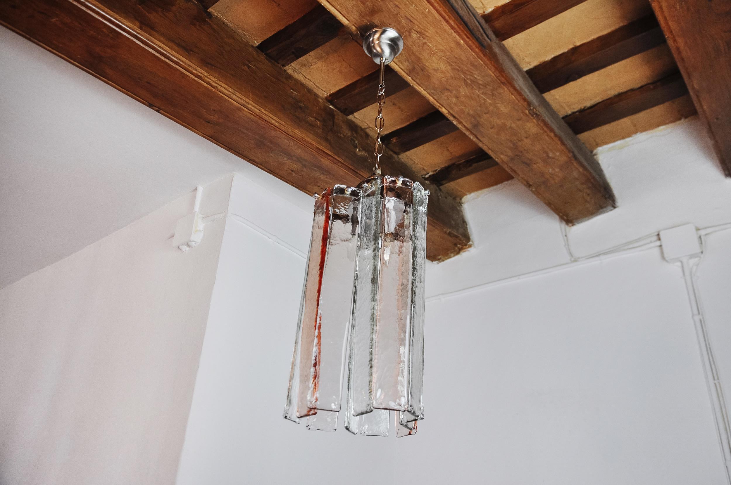 Italian Poliarte chandelier by Albano Poli, pink and transparent murano glass, Italy, 19 For Sale