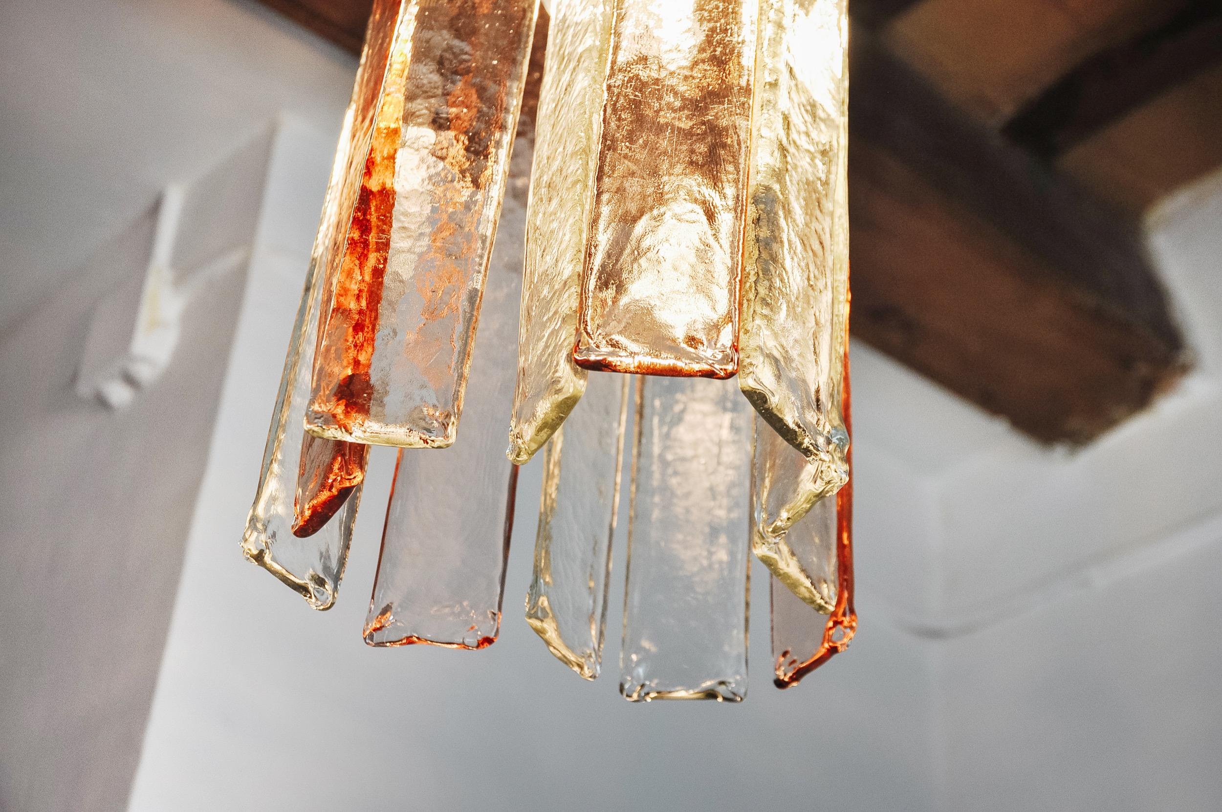 Crystal Poliarte chandelier by Albano Poli, pink and transparent murano glass, Italy, 19 For Sale