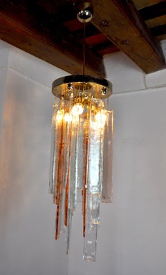 Lustre Poliarte d'Albano Poli, en verre de Murano rose et transparent, Italie, 1970