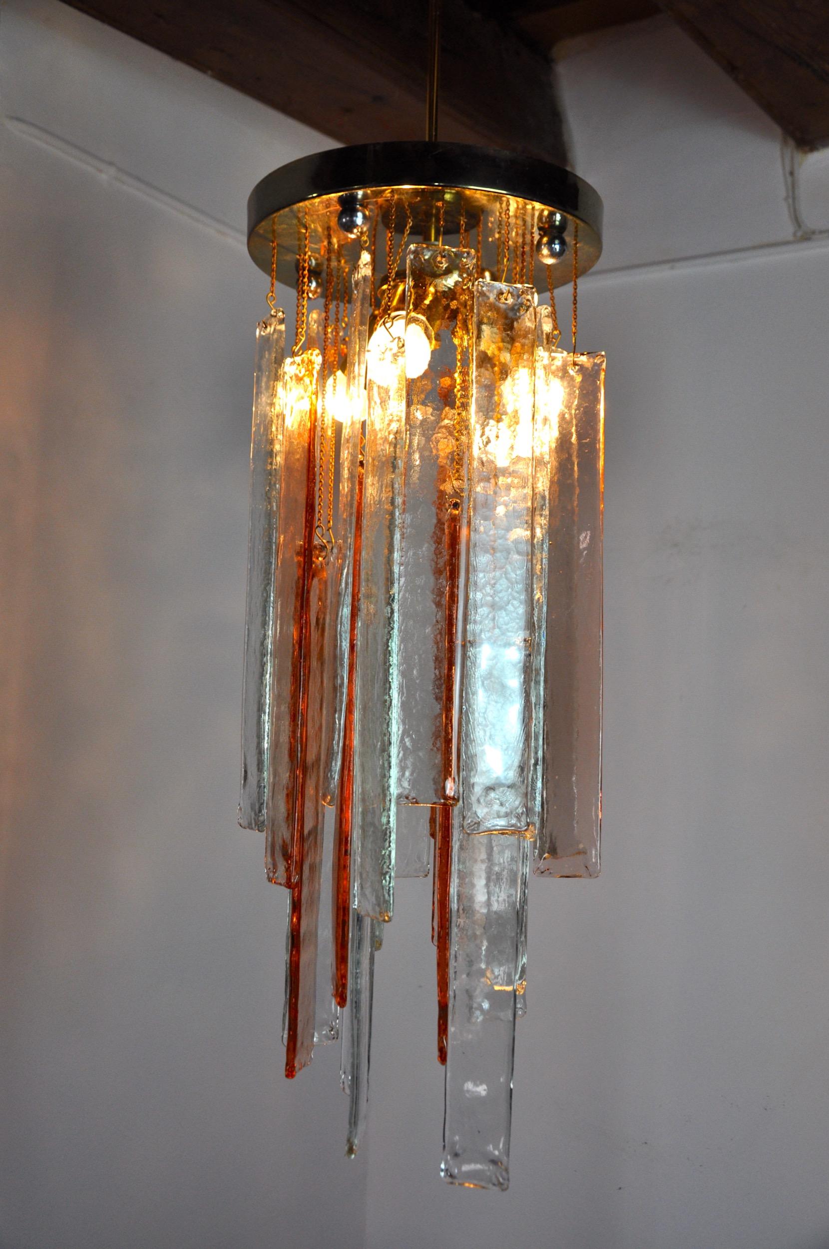 Poliarte Chandelier by Albano Poli, Pink and Transparent Murano Glass Italy 1970 In Good Condition For Sale In BARCELONA, ES