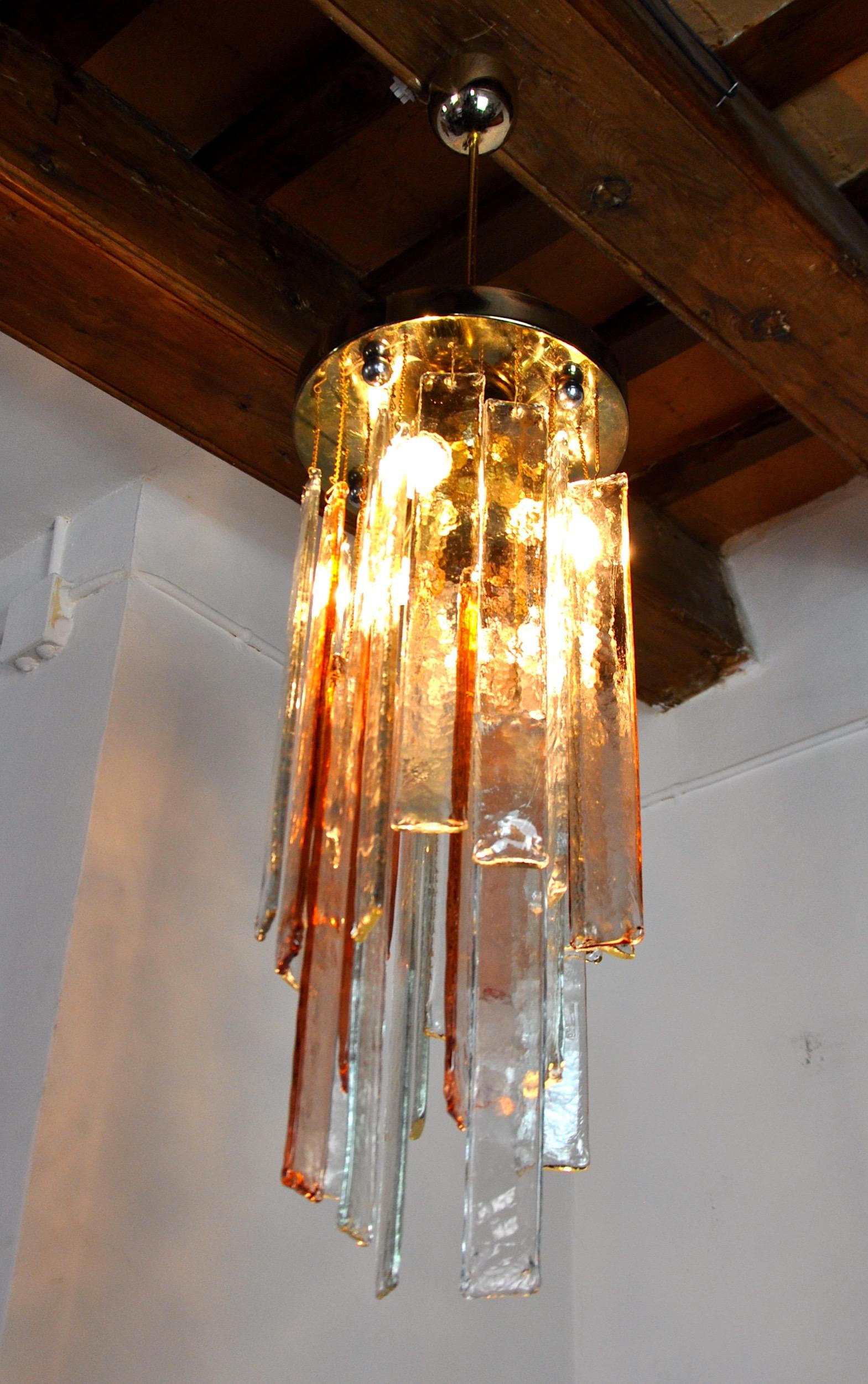 Crystal Poliarte Chandelier by Albano Poli, Pink and Transparent Murano Glass Italy 1970 For Sale