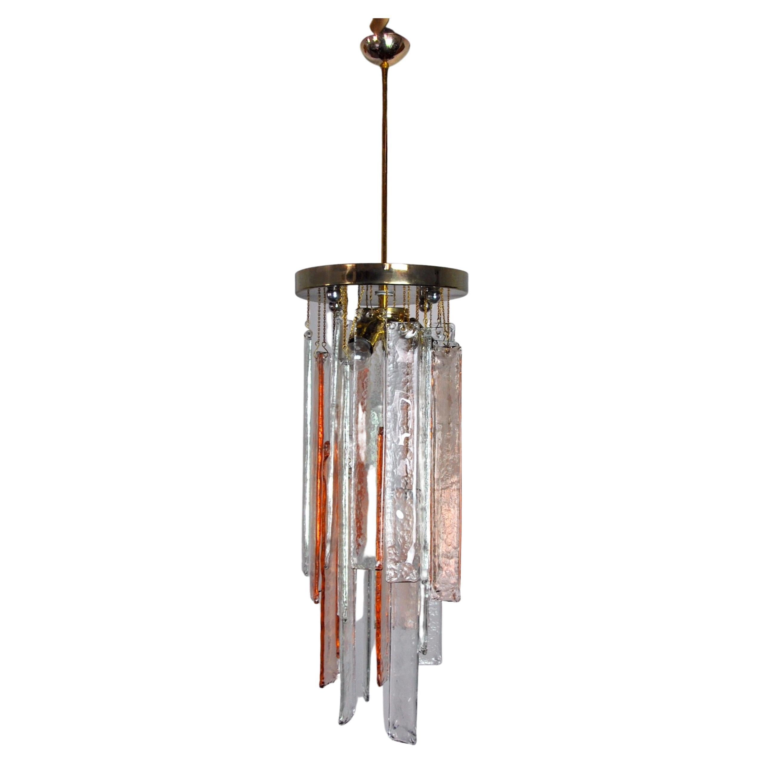 Poliarte Chandelier by Albano Poli, Pink and Transparent Murano Glass Italy 1970 For Sale