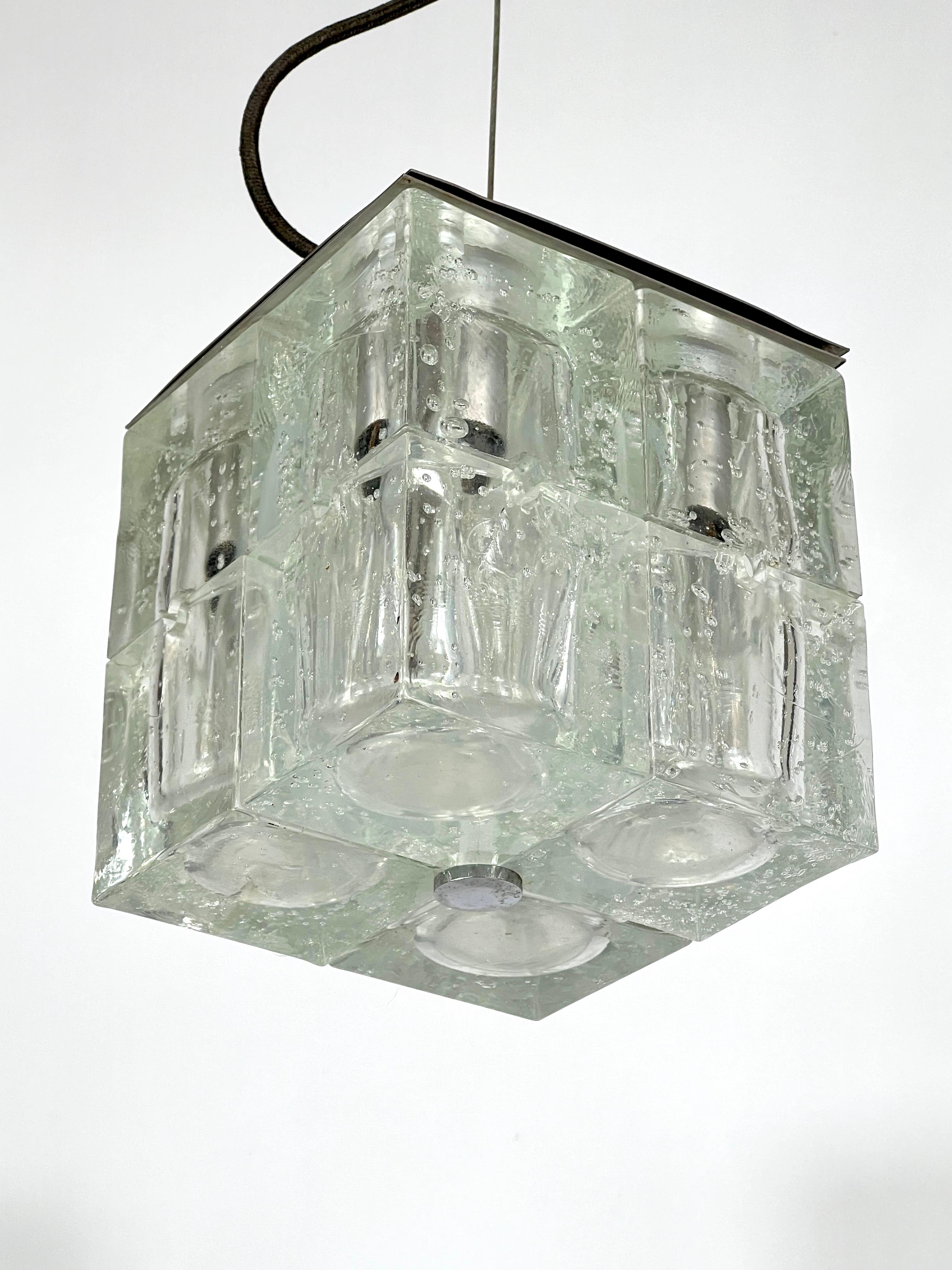 Modern Poliarte, Clear Murano Glass Pendant from 70s For Sale