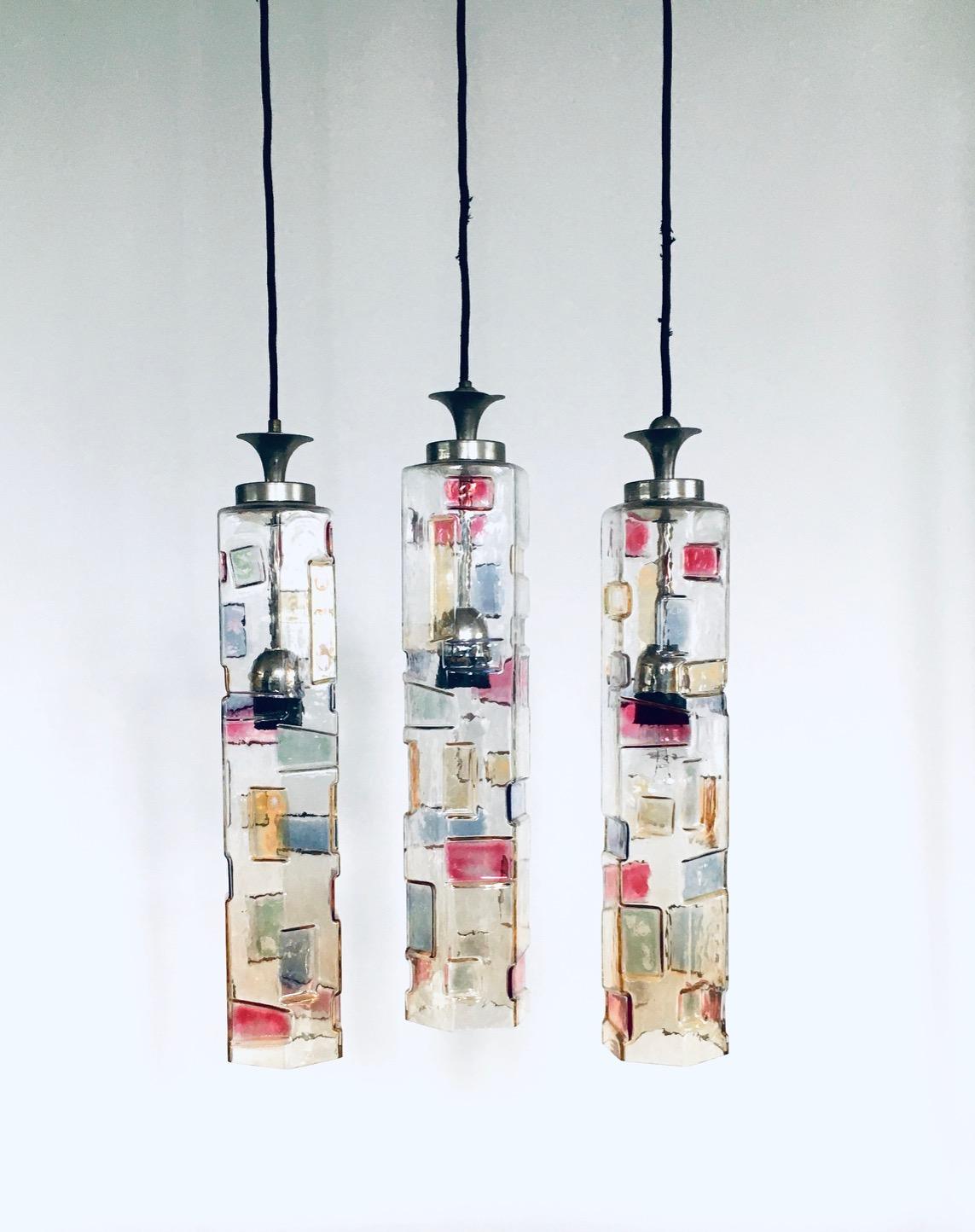 Mid-Century Modern Poliarte Colored Glass Pendant Design Lamp Set, Italy 1950's For Sale