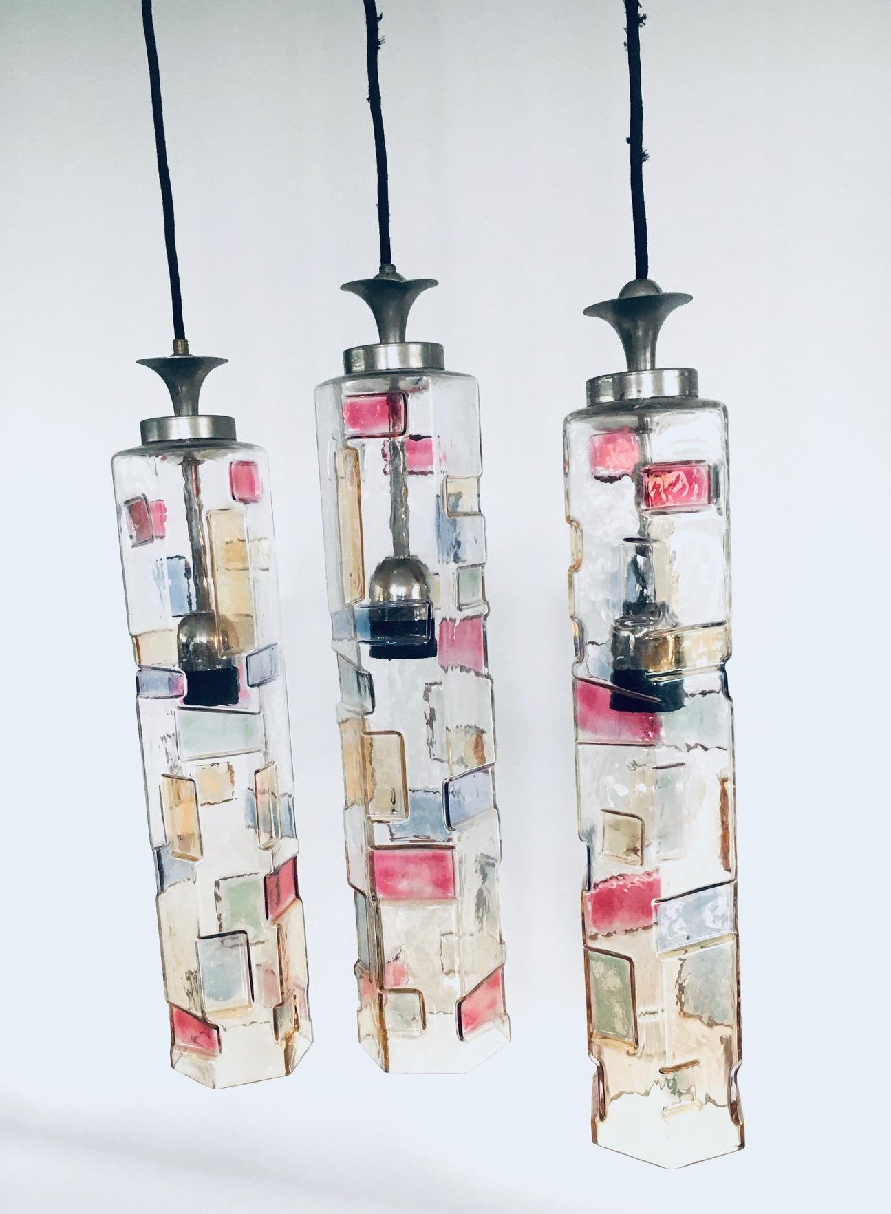 Italian Poliarte Colored Glass Pendant Design Lamp Set, Italy 1950's For Sale