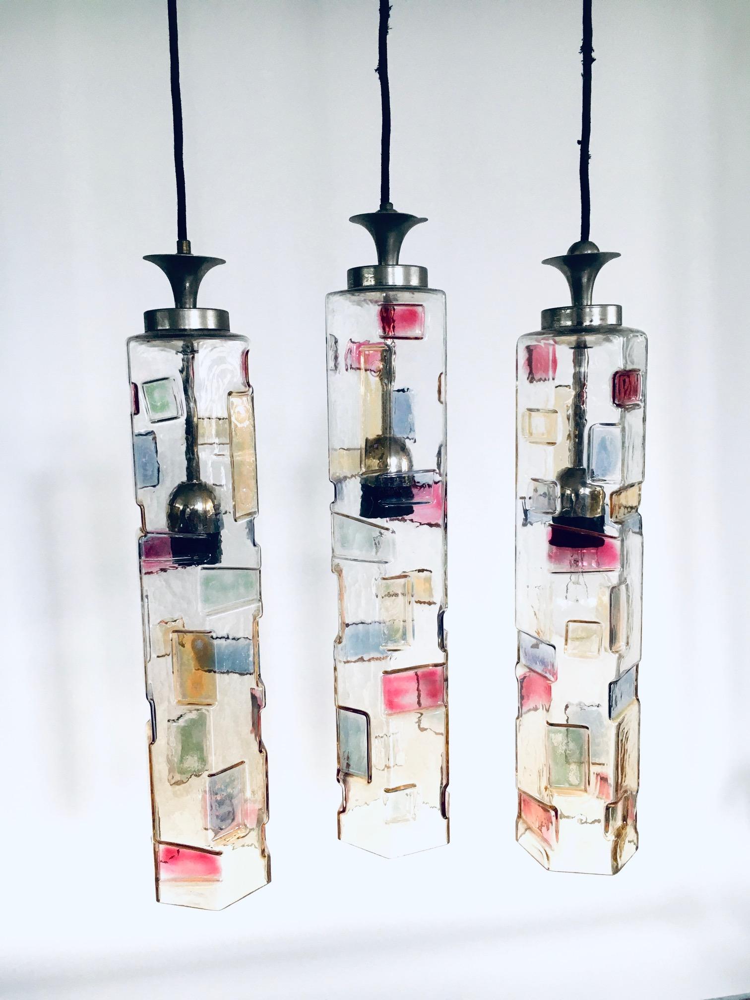 Poliarte Colored Glass Pendant Design Lamp Set, Italy 1950's In Good Condition For Sale In Oud-Turnhout, VAN