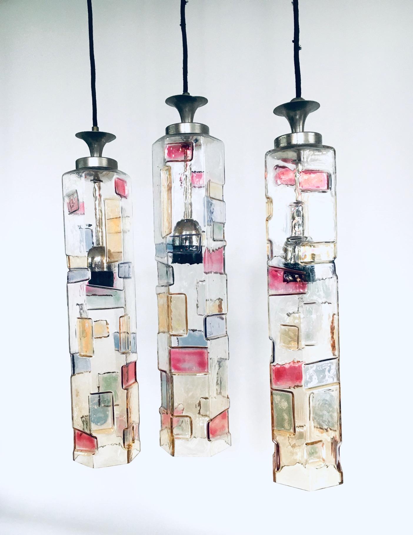 Mid-20th Century Poliarte Colored Glass Pendant Design Lamp Set, Italy 1950's For Sale
