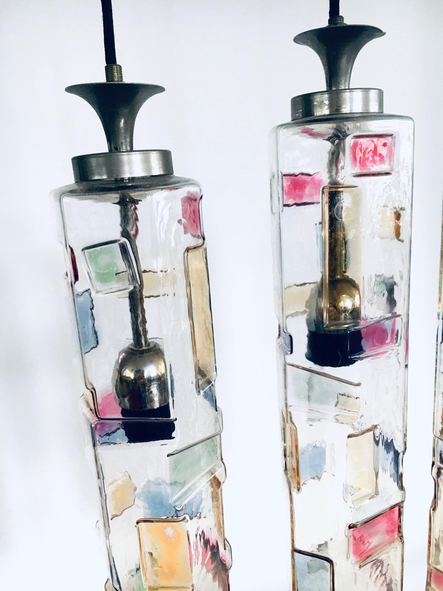 Poliarte Colored Glass Pendant Design Lamp Set, Italy 1950's For Sale 1