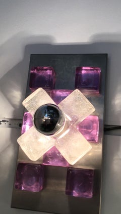 Pair of Sconces Murano Glass in Gold and Lilac Chrome-Plated Brass, 1970s