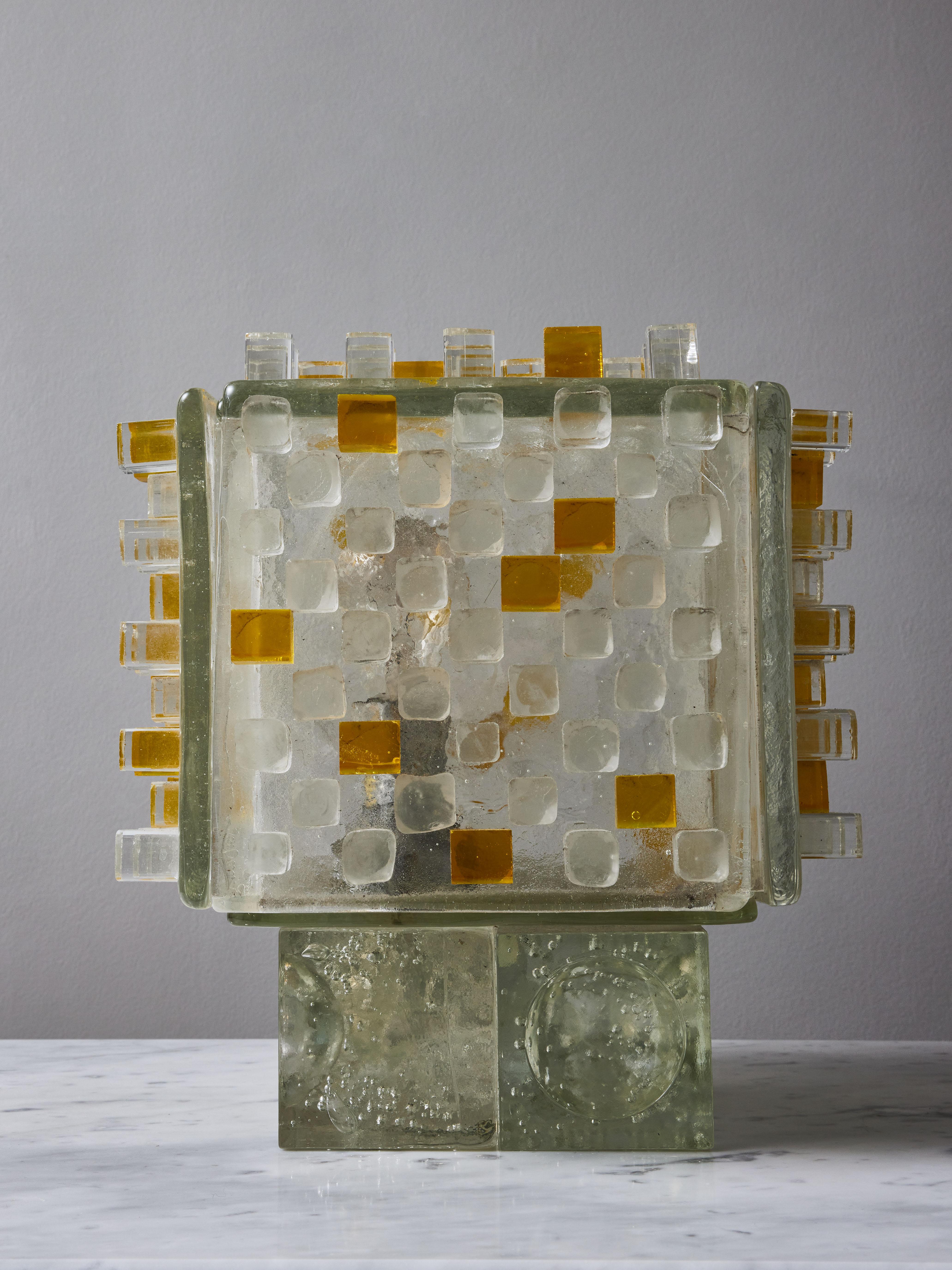 Late 20th Century Poliarte Cube Table Lamp in Glass and Lucite
