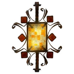 Excepcional candelabro Poliarte de cristal de Murano martillado y hierro forjado, años 60