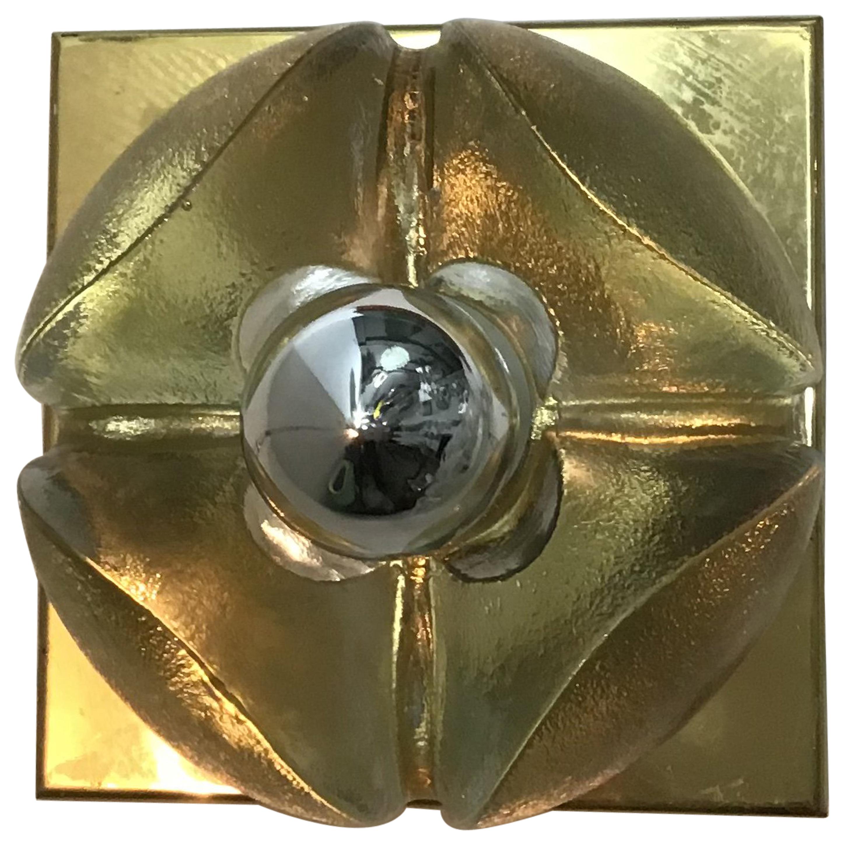 Poliarte Four Flower-Shaped Sconces Brass Murano Glass, 1965