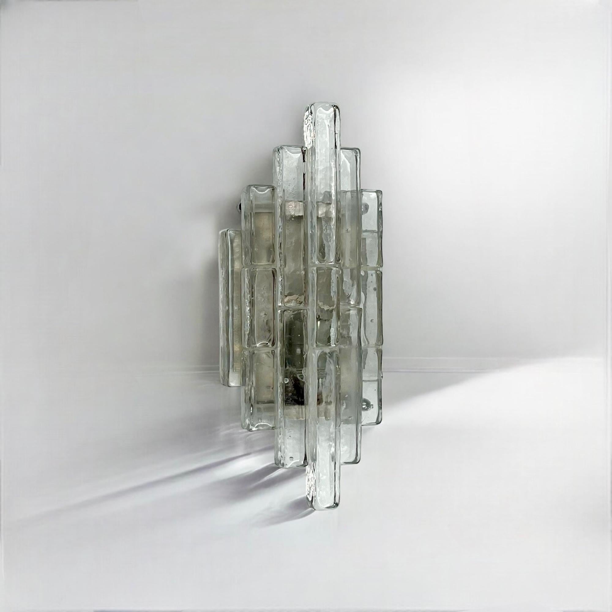 Metal Poliarte Glass Sconce 'Linea' by Albano Poli - 1970s Italian Handmade Lighting