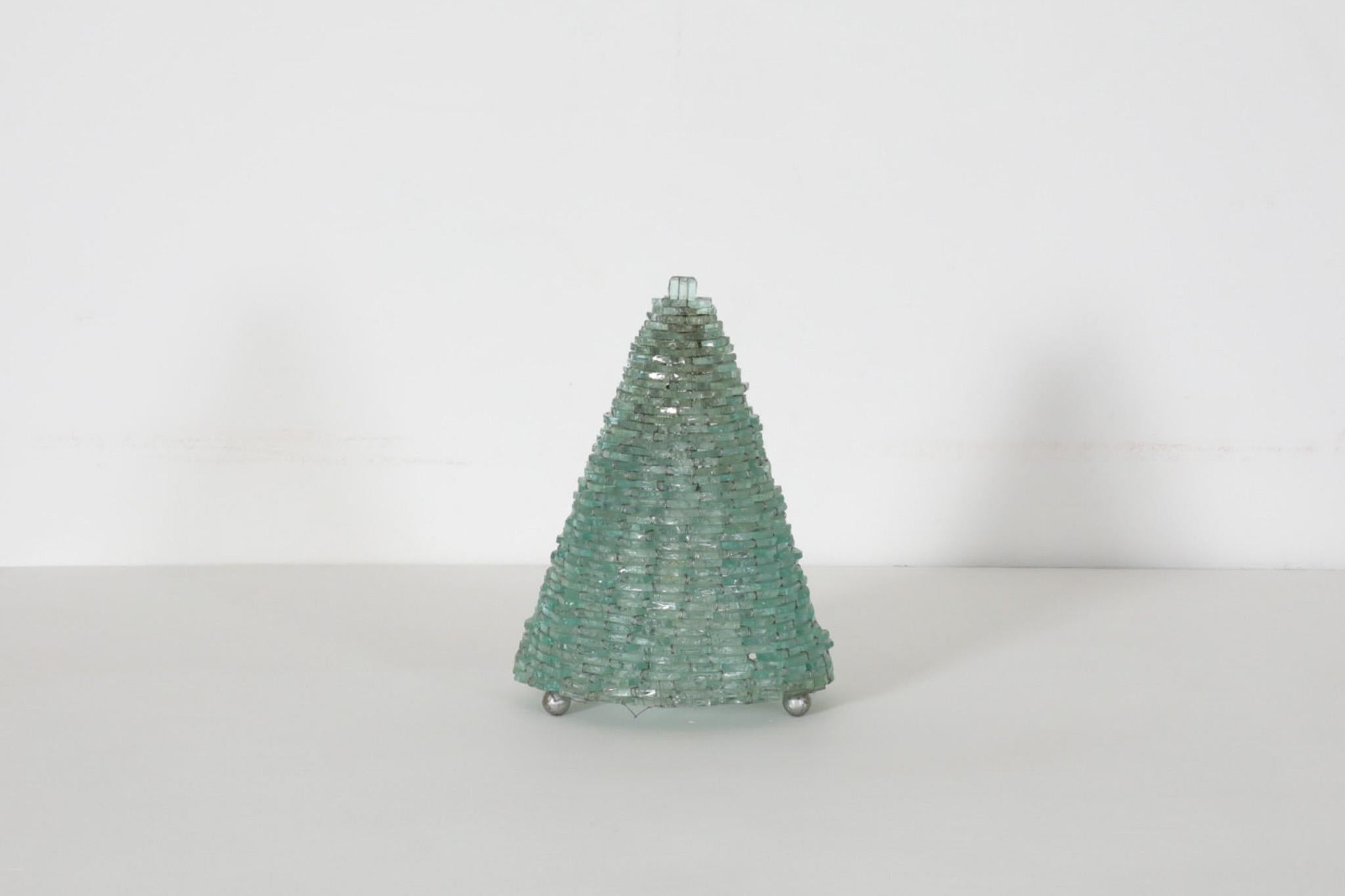 Mid-Century Modern Poliarte Inspired Woven Glass Modernist Cone Table Lamp For Sale