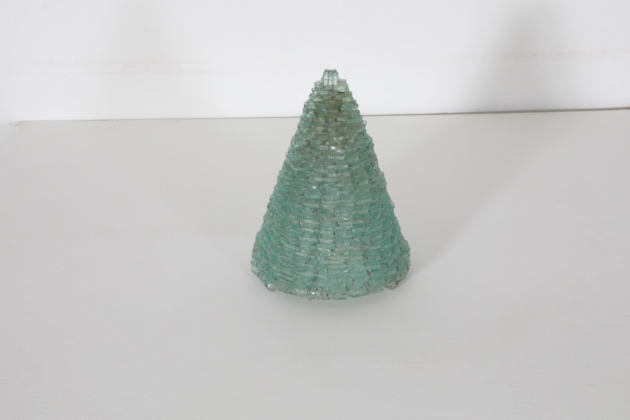 Italian Poliarte Inspired Woven Glass Modernist Cone Table Lamp For Sale