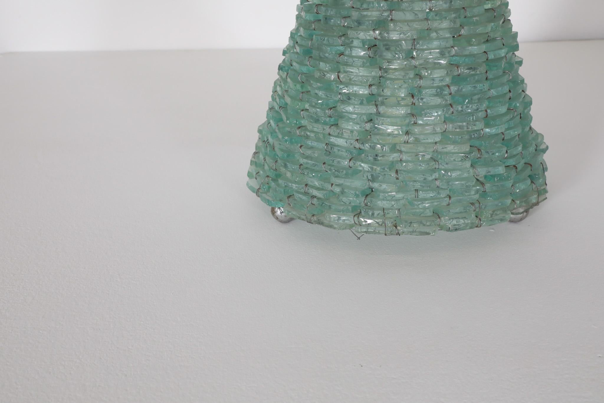 Metal Poliarte Inspired Woven Glass Modernist Cone Table Lamp For Sale