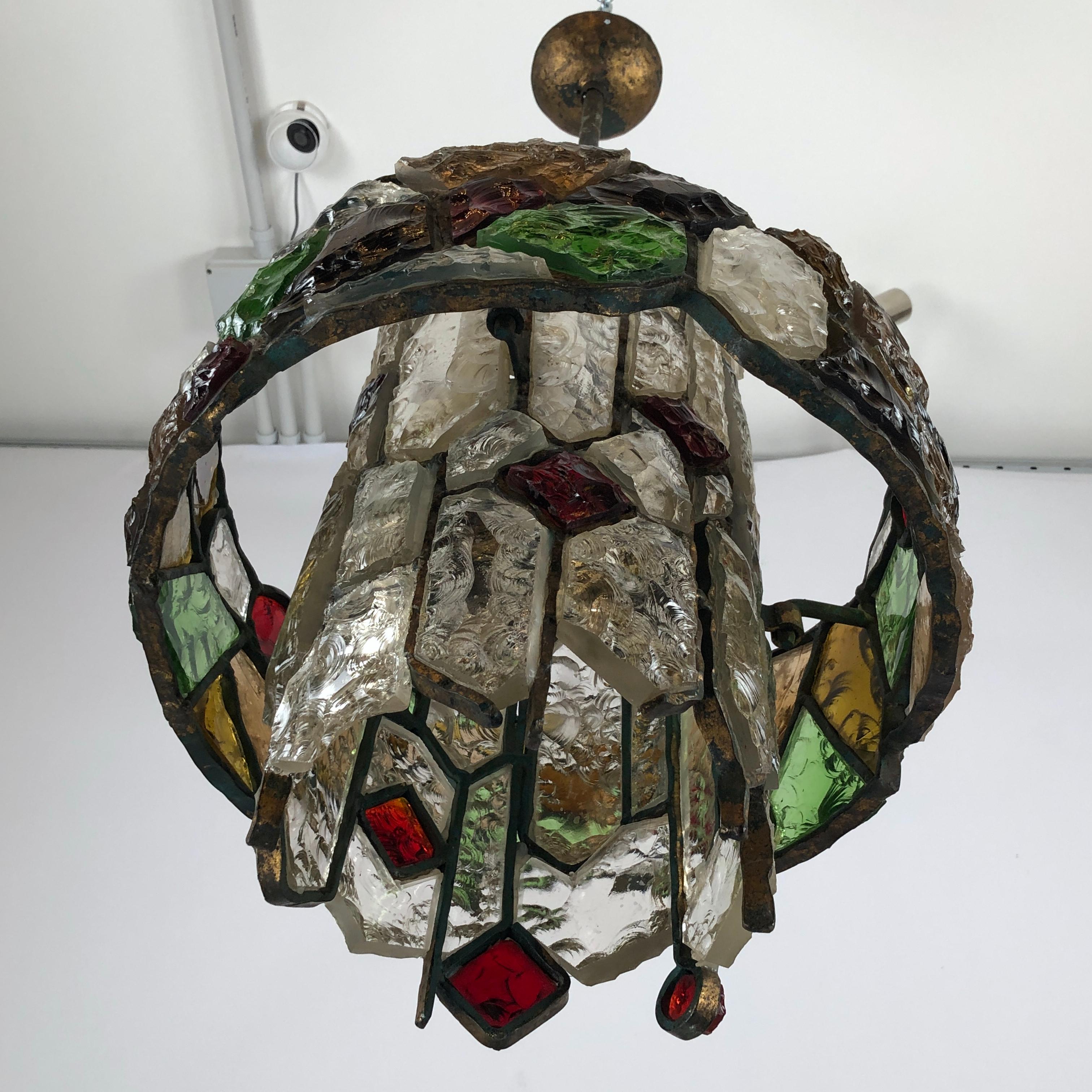 Poliarte, Italian Brutalist Iron and Cut Glass Chandelier from 70s 11