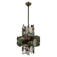 Poliarte, Italian Brutalist Iron and Cut Glass Chandelier from 70s