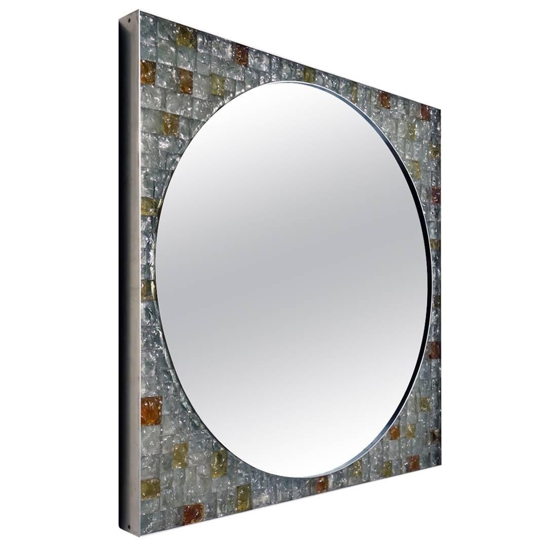 Miroir mural en verre rétroéclairé de conception italienne Poliarte, années 1960-1970 en vente