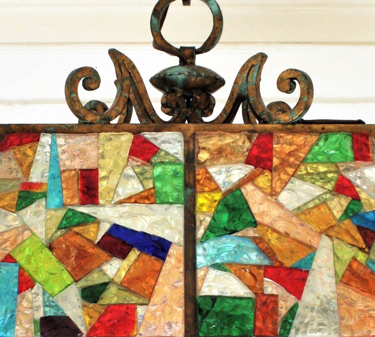 Poliarte Longobard Chandelier in Wrought Iron with Multi-Color Glasses In Good Condition For Sale In Barcelona, ES