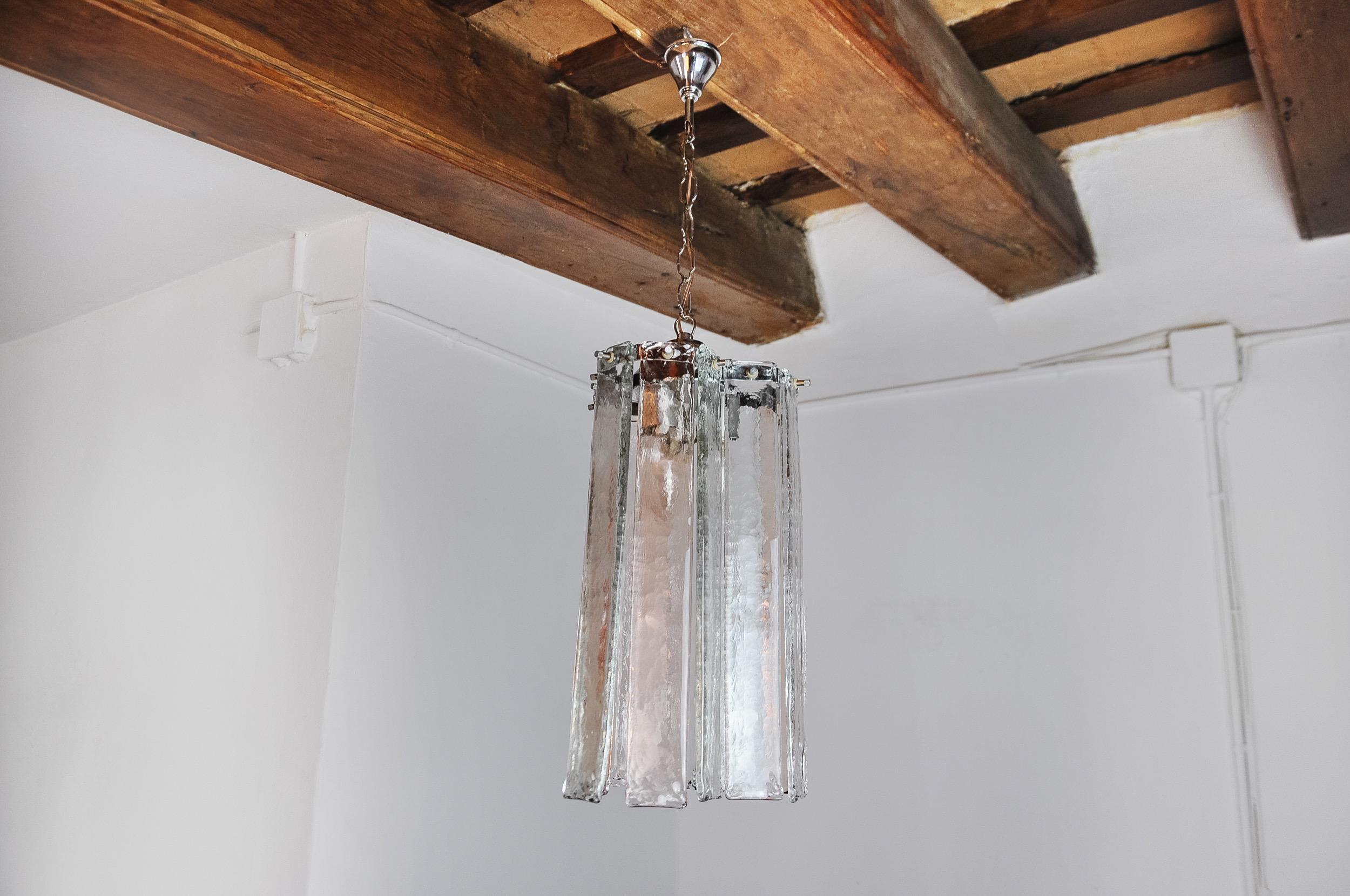 Hollywood Regency Poliarte pendant lamp by albano poli, pink and transparent murano glass, italy For Sale