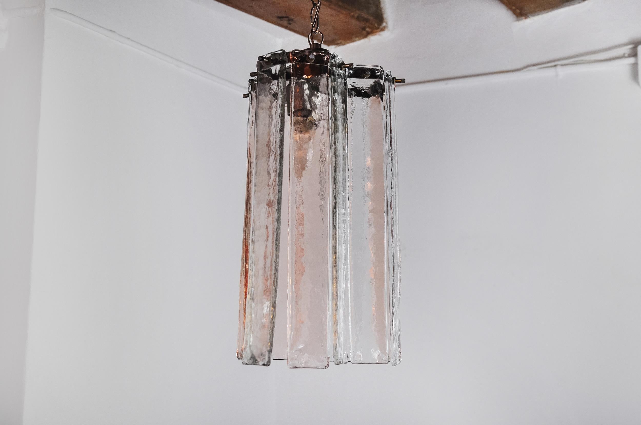 Poliarte pendant lamp by albano poli, pink and transparent murano glass, italy In Good Condition For Sale In BARCELONA, ES