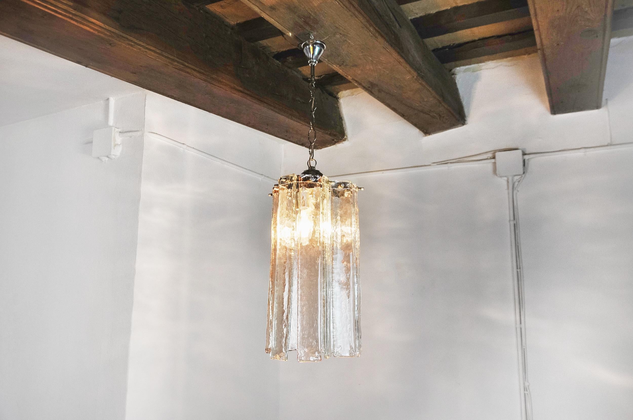 Late 20th Century Poliarte pendant lamp by albano poli, pink and transparent murano glass, italy For Sale