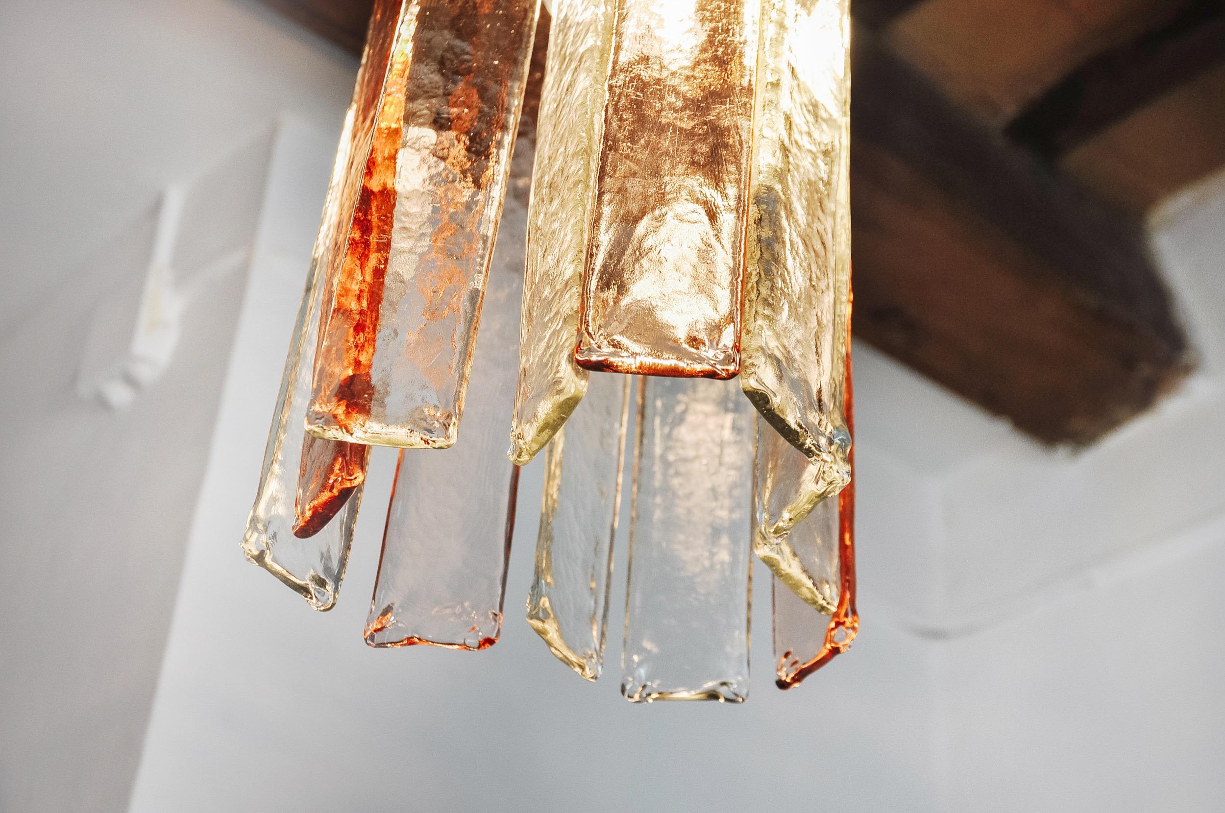 Poliarte pendant lamp by albano poli, pink and transparent murano glass, italy For Sale 1