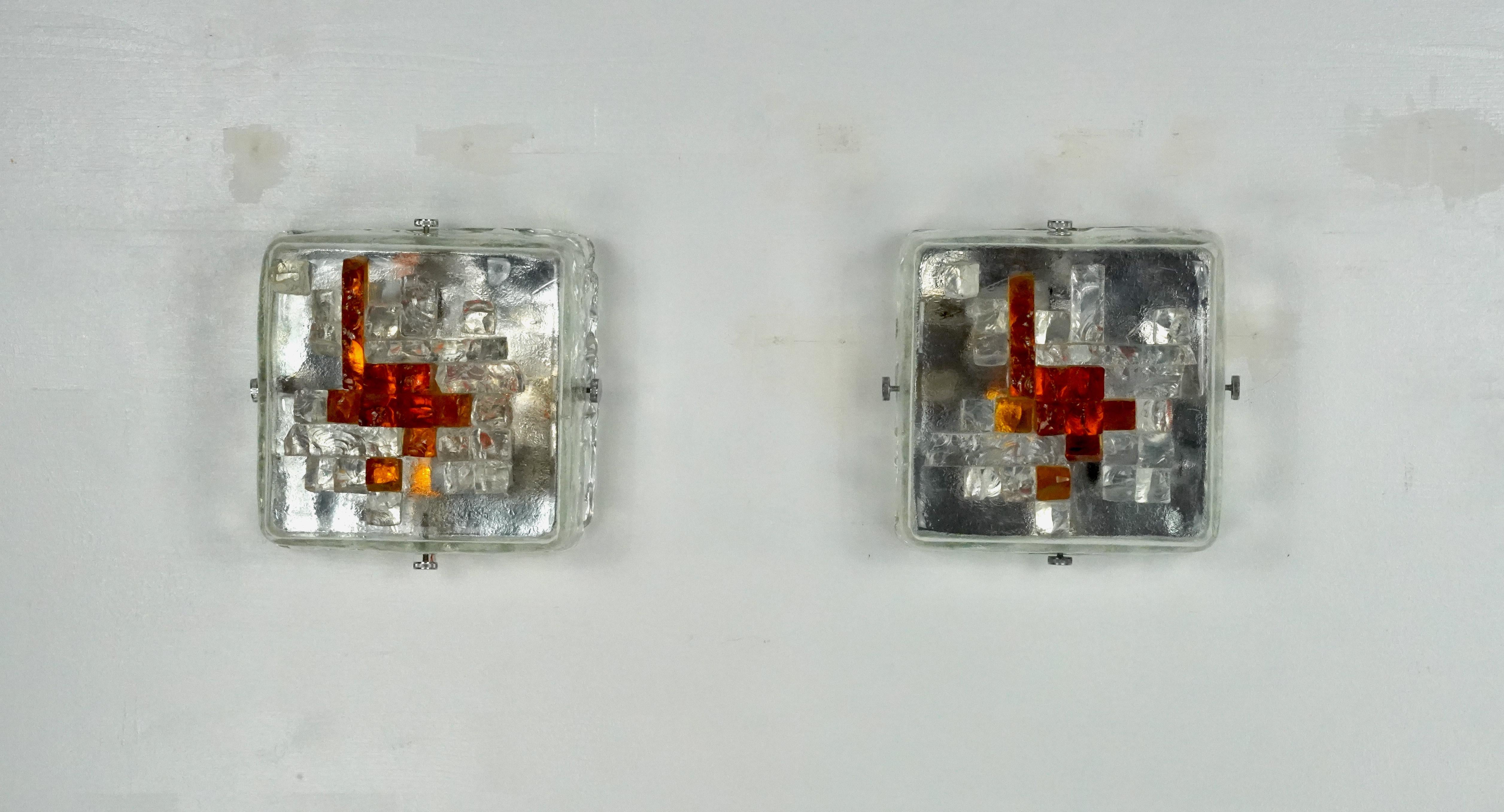 Poliarte, rare pair of wall lamps in cut murano glass. Italy 1970s For Sale 8