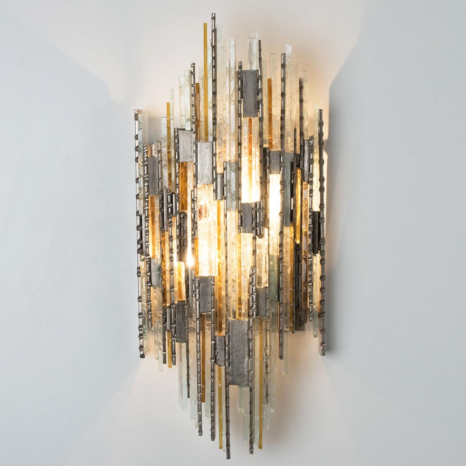 PoliArte Sculpted Glass Silver Yellow Wall Light, Italy, 1970s For Sale 3