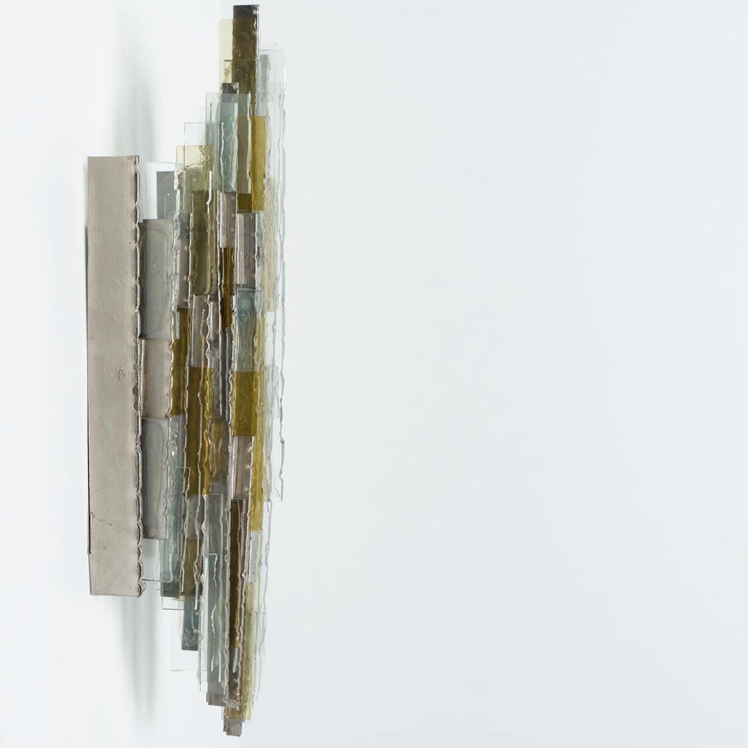 PoliArte Sculpted Glass Silver Yellow Wall Light, Italy, 1970s For Sale 5