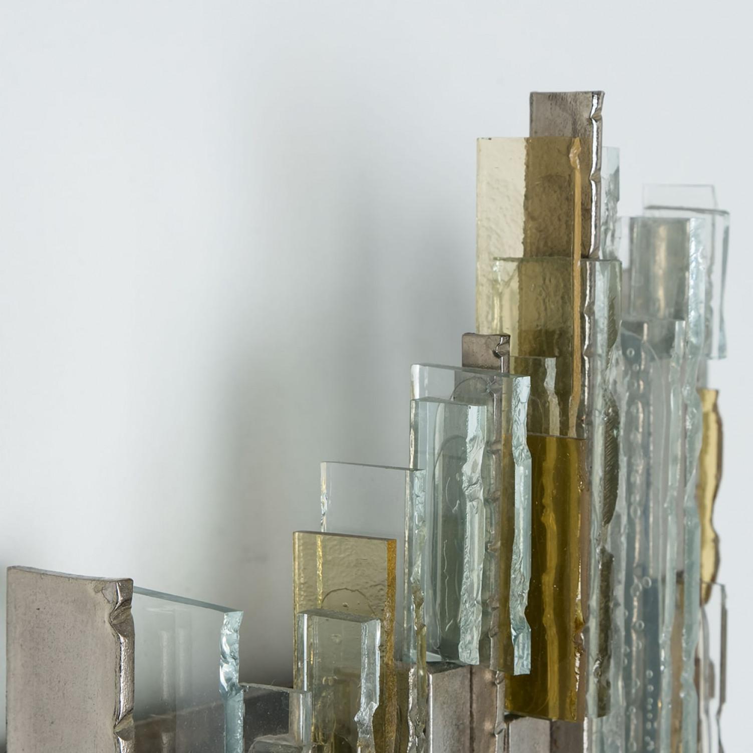PoliArte Sculpted Glass Silver Yellow Wall Light, Italy, 1970s For Sale 6