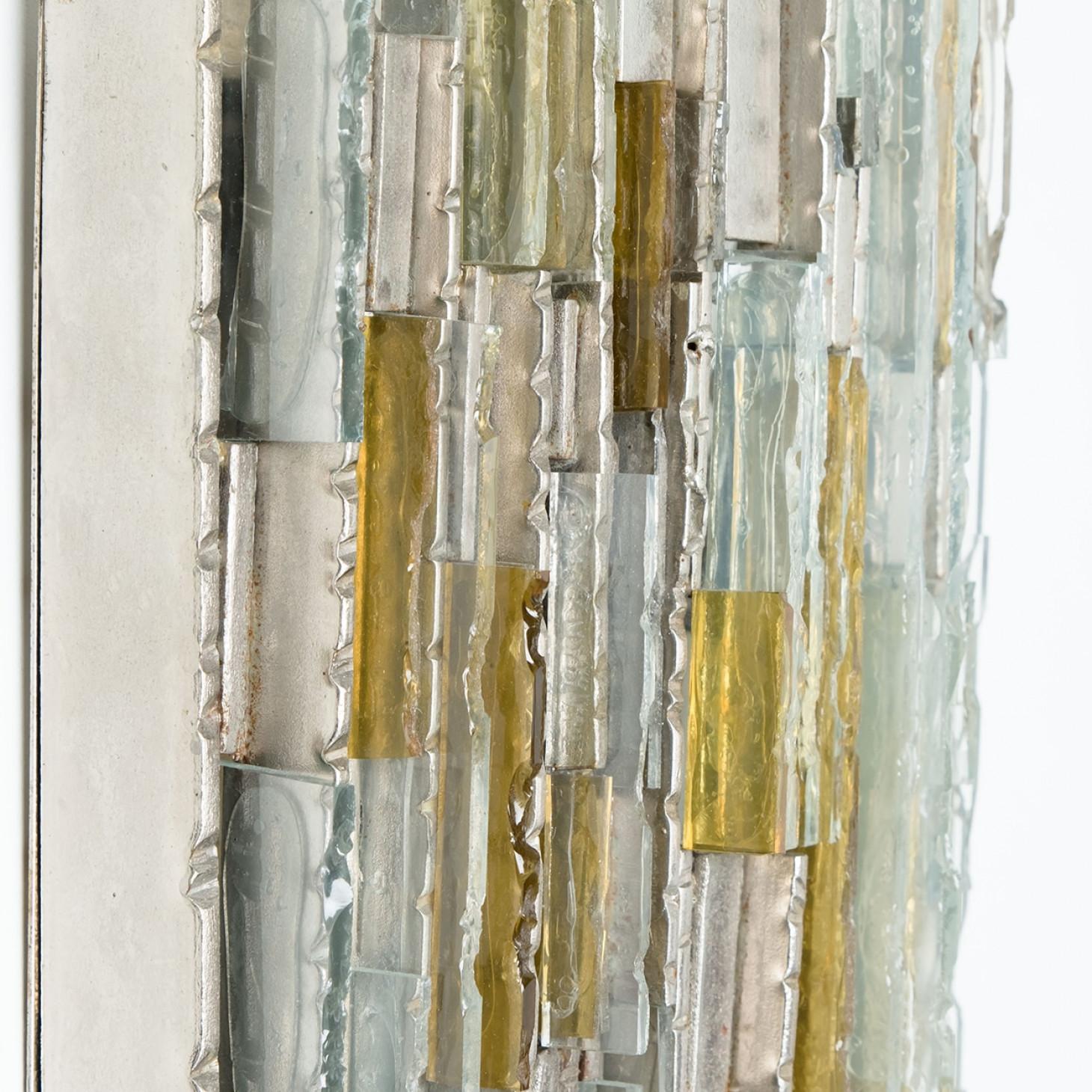 Italian PoliArte Sculpted Glass Silver Yellow Wall Light, Italy, 1970s For Sale
