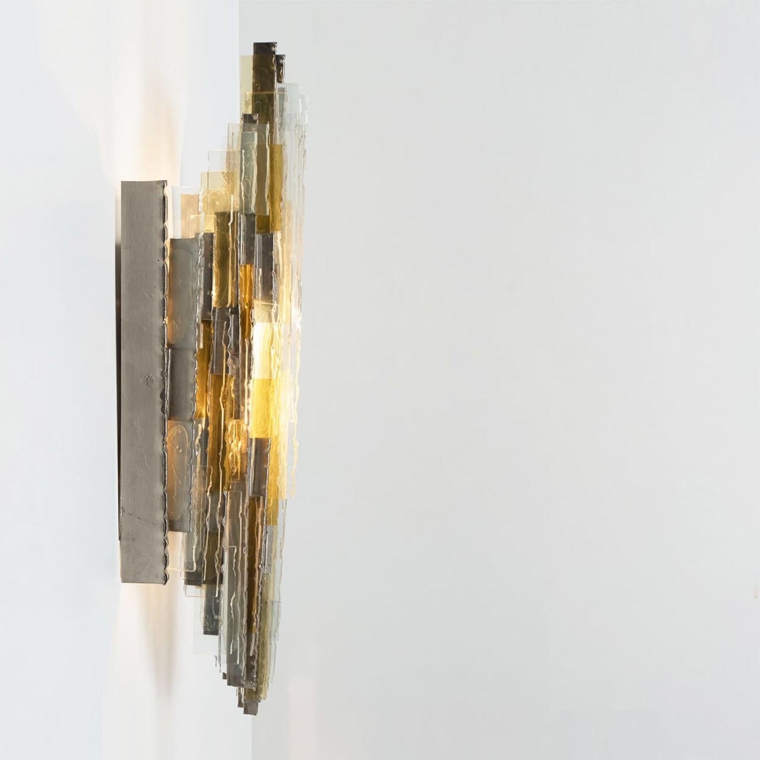 PoliArte Sculpted Glass Silver Yellow Wall Light, Italy, 1970s For Sale 2