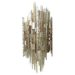 PoliArte Sculpted Glass Silver Yellow Wall Light, Italy, 1970s