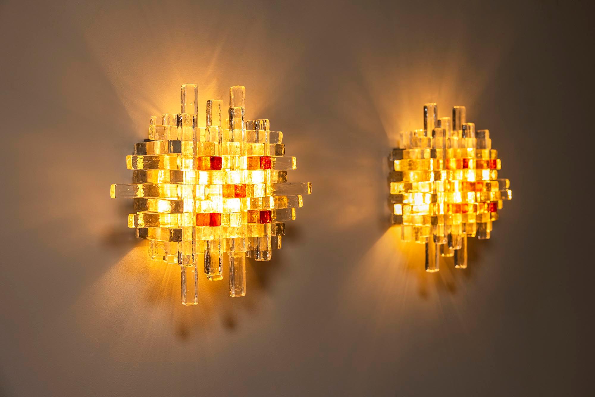 Murano Glass PoliArte Set of Wall Sconces in Murano by Albano Poli, Italy 1970s