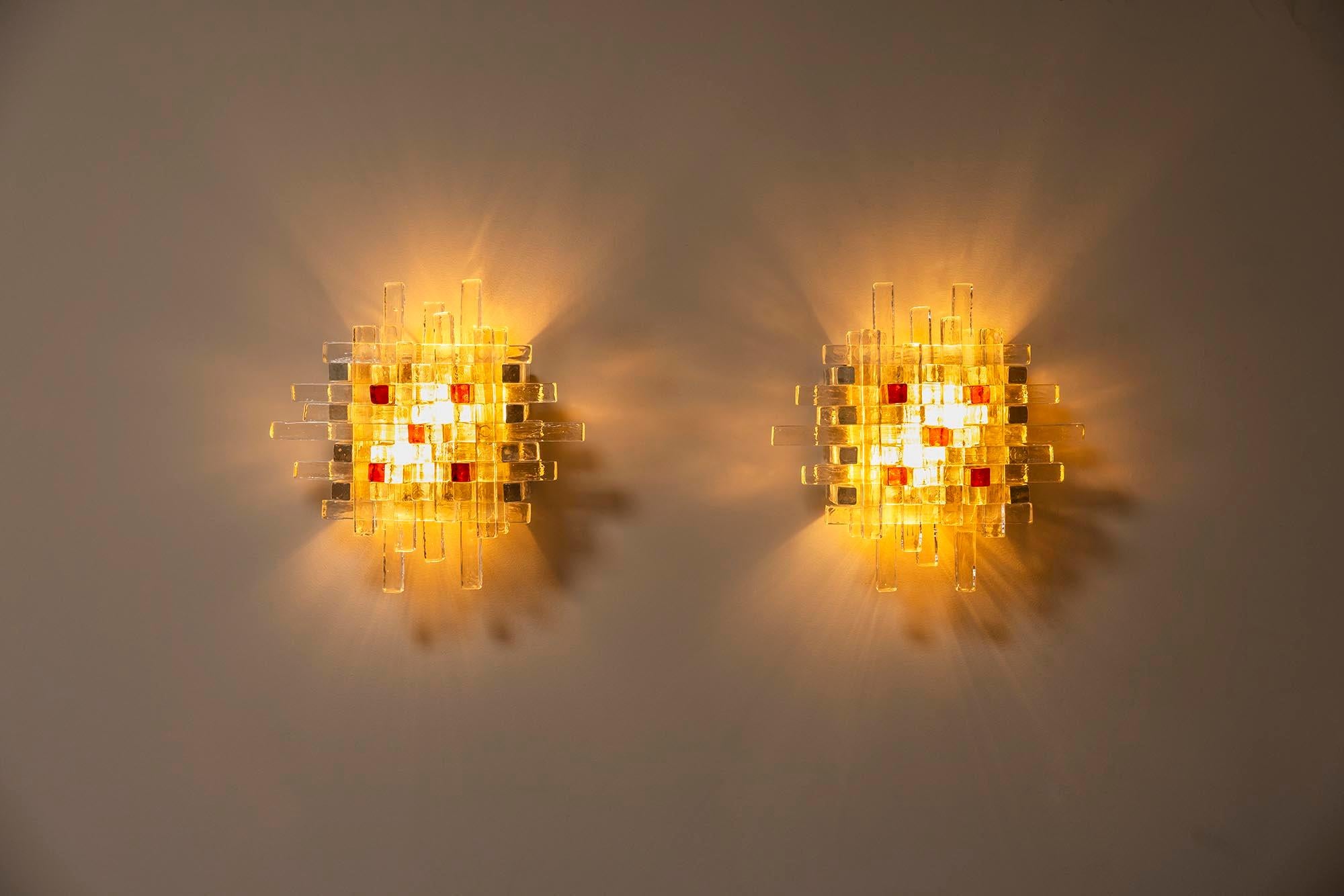 PoliArte Set of Wall Sconces in Murano by Albano Poli, Italy 1970s 2