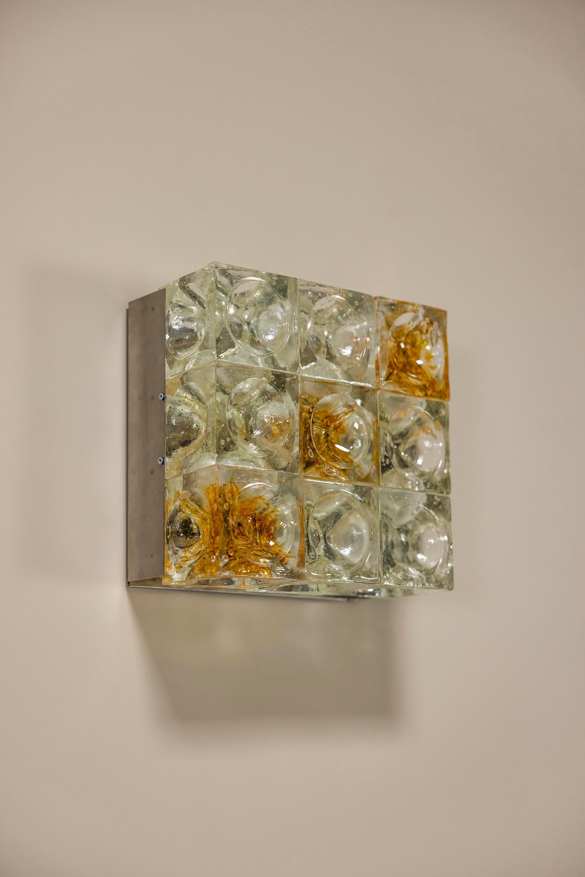 Mid-Century Modern PoliArte Square Wall Sconce In Murano By Albano Poli, Italy 1970's