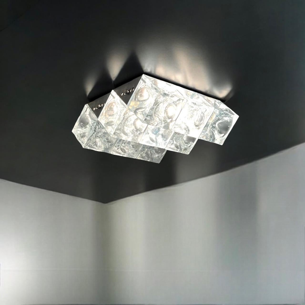Metallo Poliarte Vintage Handmade Glass Light 'Cetusa', Surama design Italy, 1970s in vendita