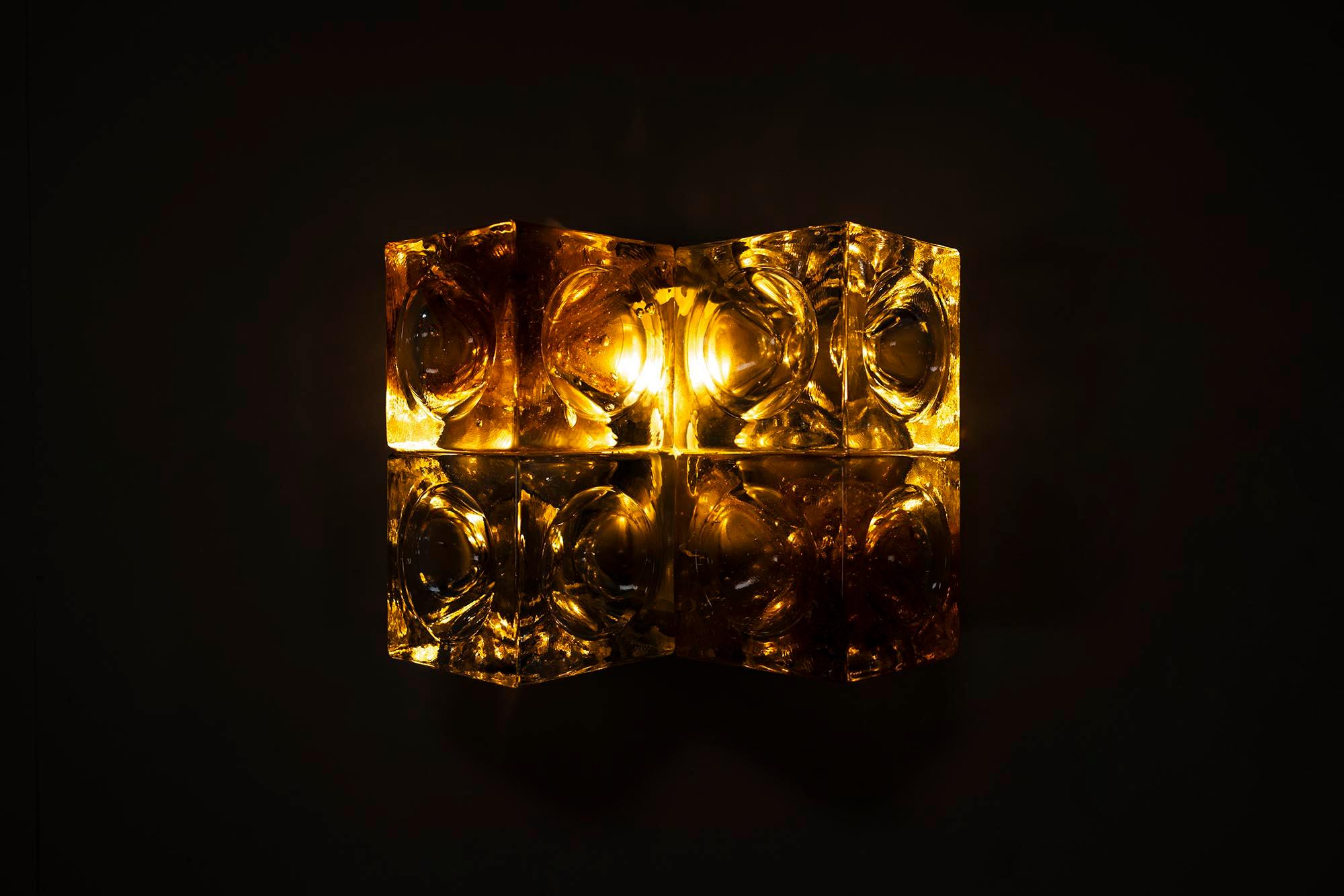 Mid-Century Modern Poliarte Wall Applique Amber and Cristallo Glass, Italy 1970s For Sale